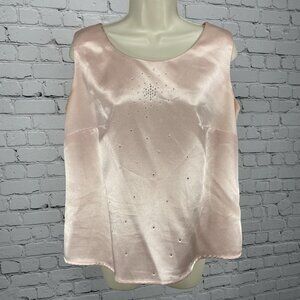 VTG Clara Clara By Vinette Pink Rhinestone Accent Sleeveless Blouse Top Size 10